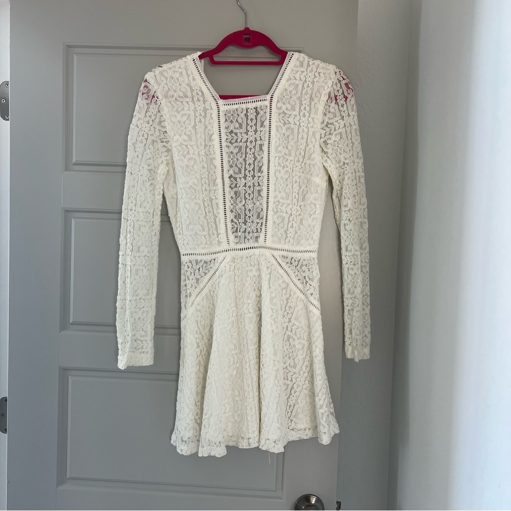 Tobi Ivory Lace Long Sleeve Mini Dress
